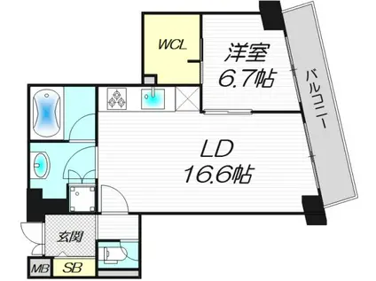 チャスカ茶屋町レジデンス(1LDK/13階)の間取り写真