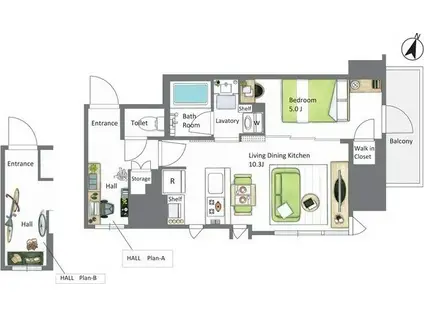 AIFLAT若松河田(1LDK/10階)の間取り写真