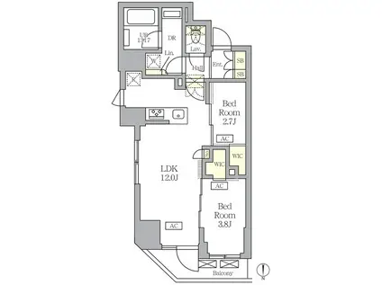 アジールコート王子(2LDK/4階)の間取り写真