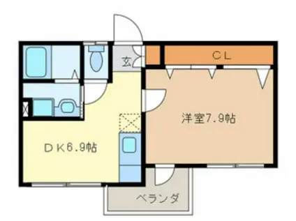 ボヌールC棟(1DK/2階)の間取り写真