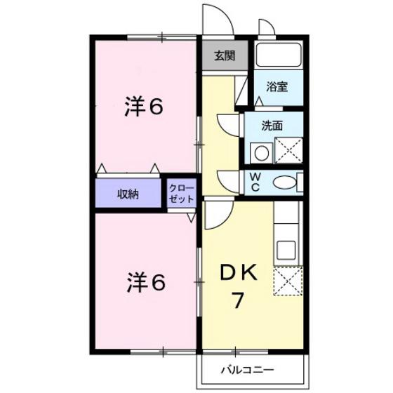 ニューエルディム小西A(2DK/2階)の間取り写真