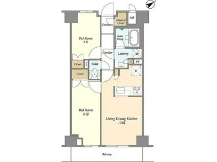 市谷台町坂フロント(2LDK/9階)の間取り写真