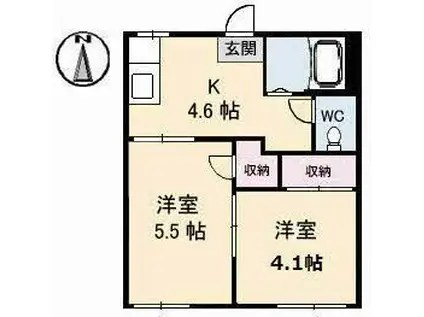 ハイツあかね B棟(2K/1階)の間取り写真