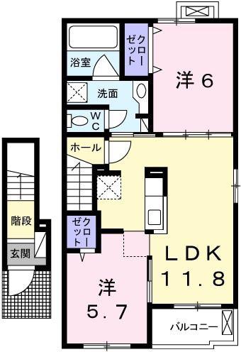 インプレス・ヴィラ(2LDK/2階)の間取り写真