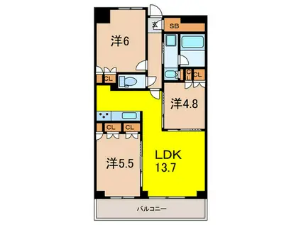 ミレーネ神戸住吉本町(3LDK/3階)の間取り写真