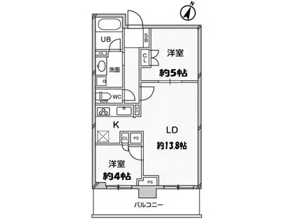 ドゥーエ大宮(2LDK/12階)の間取り写真