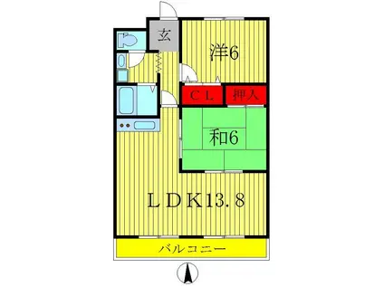 シャトレー三郷(2LDK/4階)の間取り写真