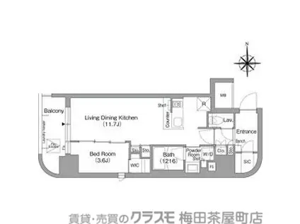 コンフォリア・リヴ北浜淡路町(1LDK/10階)の間取り写真