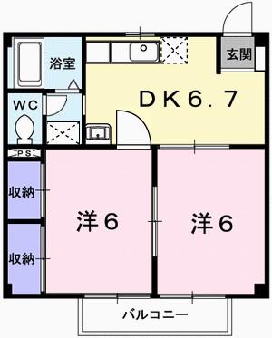 ロジュマン継(2DK/1階)の間取り写真