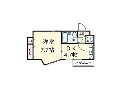 プロクシィスクエア宝が丘(1DK/2階)の間取り写真