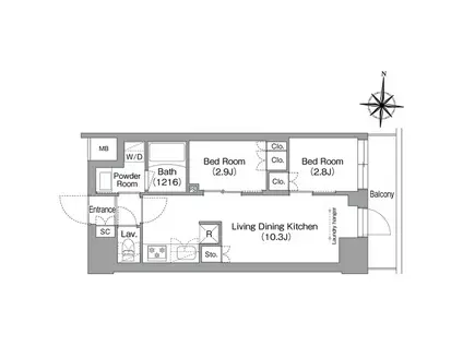 コンフォリア・リヴ南品川(2LDK/1階)の間取り写真