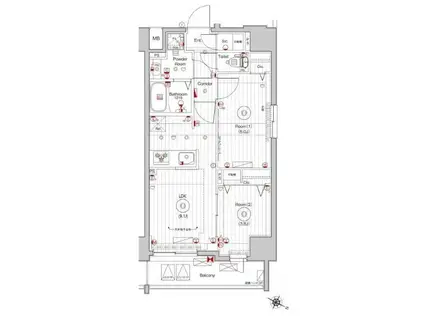 メイクスWアート横浜関内(2DK/9階)の間取り写真