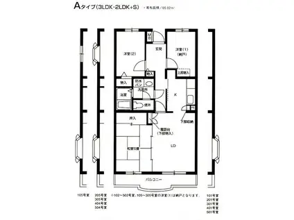 レジデンスせせらぎ(3LDK/5階)の間取り写真