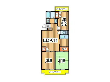 ジャスティス1番館(3LDK/2階)の間取り写真