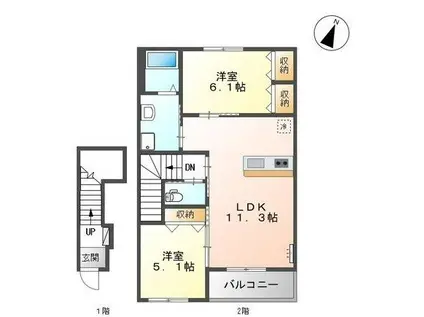 F・A・D(2LDK/2階)の間取り写真