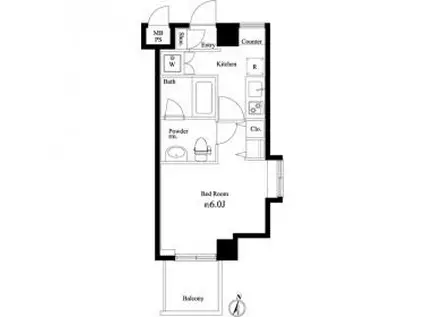 ラスパシオ三軒茶屋(1K/4階)の間取り写真
