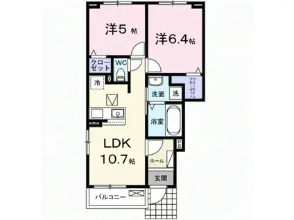 フォレストヒルズB(2LDK/1階)の間取り写真