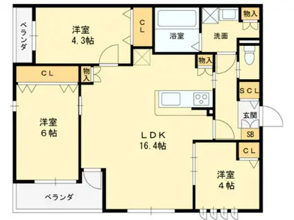 エスタシオン(3LDK/2階)の間取り写真