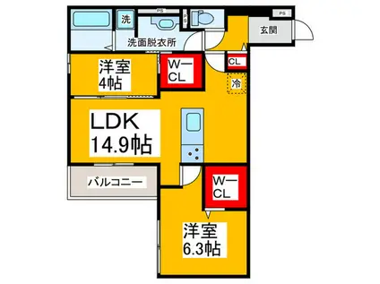 CASA MUKAINO(2LDK/2階)の間取り写真
