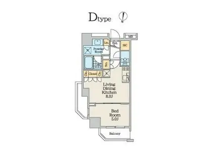 クレストコート中野富士見町(1LDK/7階)の間取り写真