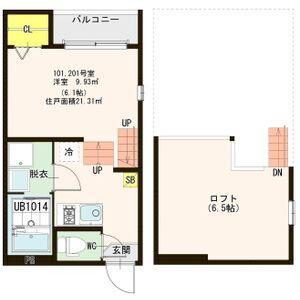 ハーモニーテラス岩切IV(1K/2階)の間取り写真