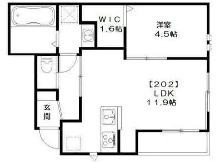 HAPPINESS ノア(1LDK/2階)の間取り写真