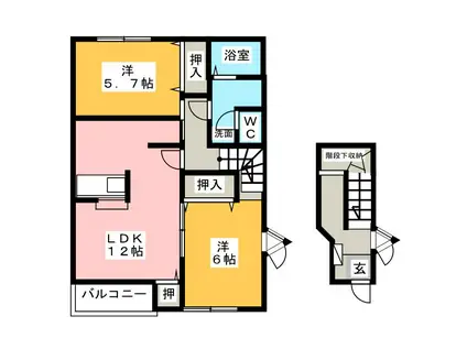 クァイエット メゾン 天王(2LDK/2階)の間取り写真