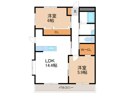 プレステージ杉(2LDK/1階)の間取り写真