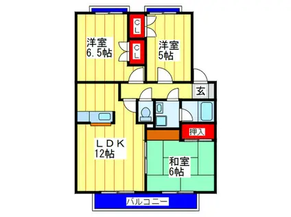 西岡ハイツ2 B棟(3LDK/2階)の間取り写真