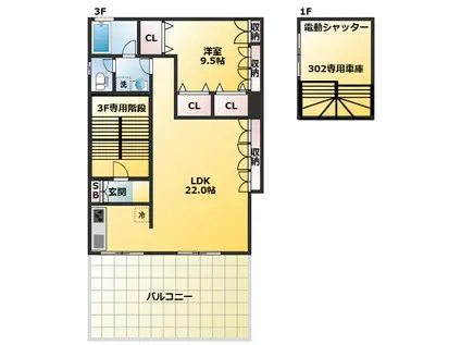 ロイヤルコート桜新町(1LDK/3階)の間取り写真