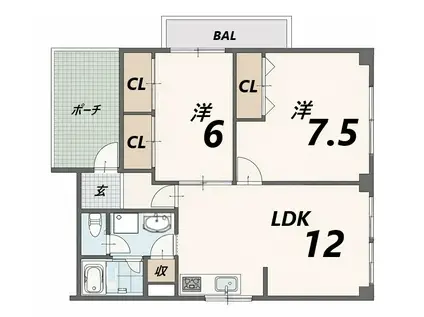ハイツ渚(2LDK/1階)の間取り写真