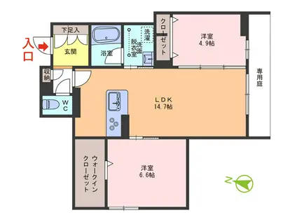 LA PALAIS VERT(2LDK/1階)の間取り写真