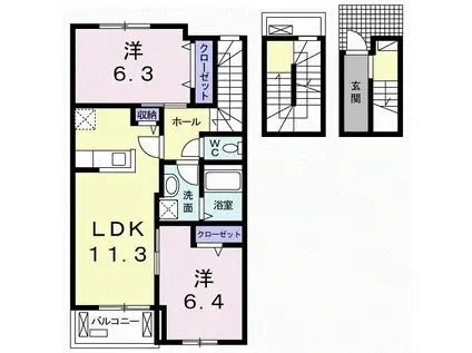グランヴェール(2LDK/3階)の間取り写真