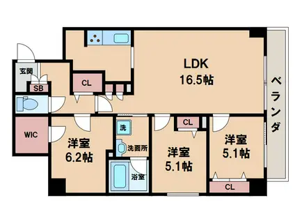 GRANZ山坂(3LDK/8階)の間取り写真