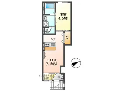 カーサ エデン(1LDK/1階)の間取り写真