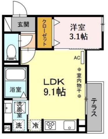 D-HILLS元浜(1LDK/1階)の間取り写真