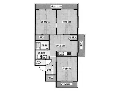 マンション雅II(3DK/1階)の間取り写真