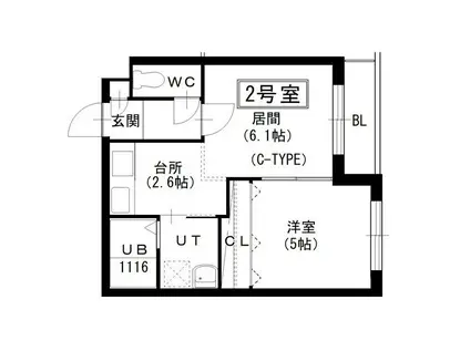 グランディール南5条(1LDK/2階)の間取り写真