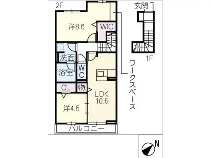 ブルースター(2LDK/2階)の間取り写真