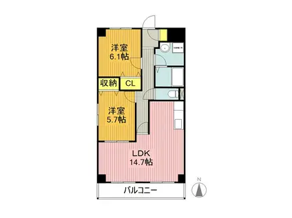 ドエル21(2LDK/3階)の間取り写真