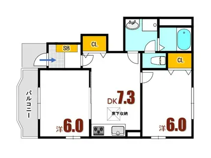 グランドールセレノB棟(2DK/1階)の間取り写真