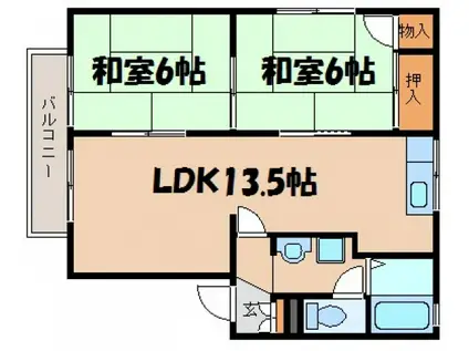ディアス日之浦(2LDK/1階)の間取り写真
