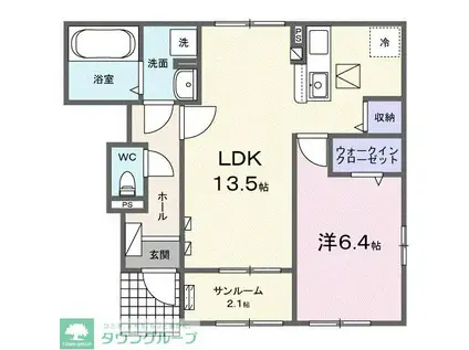 フィデール ハイム(1LDK/1階)の間取り写真