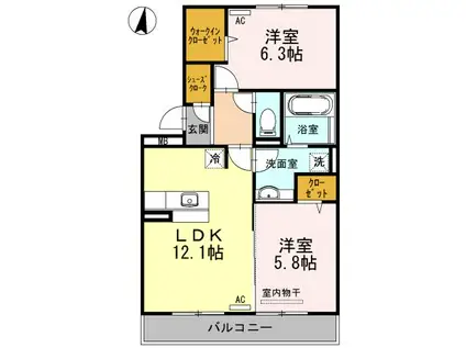 ボナールY B棟(2LDK/2階)の間取り写真