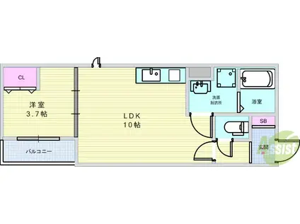 AGR 石橋(1LDK/2階)の間取り写真