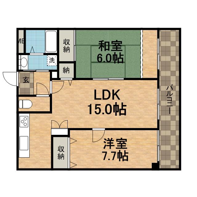 ボヌール宝塚(2LDK/4階)の間取り写真