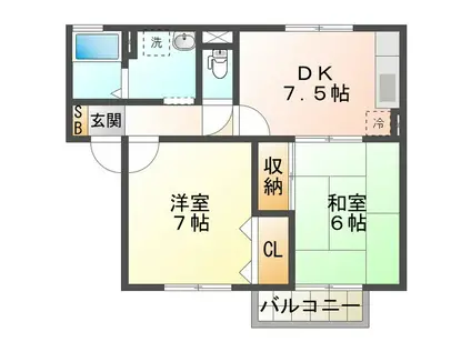 サニーホームズYAKENO(2DK/2階)の間取り写真