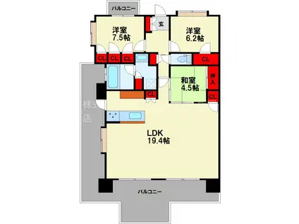 アーバンパレス新飯塚駅マークプレイス(3LDK/12階)の間取り写真