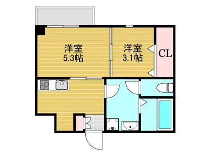 エヌエムキャラントユイットノース(2K/3階)の間取り写真