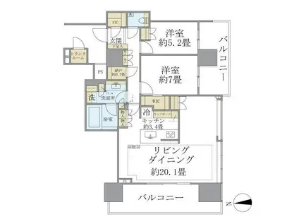 ブリリアタワー池袋(2LDK/38階)の間取り写真